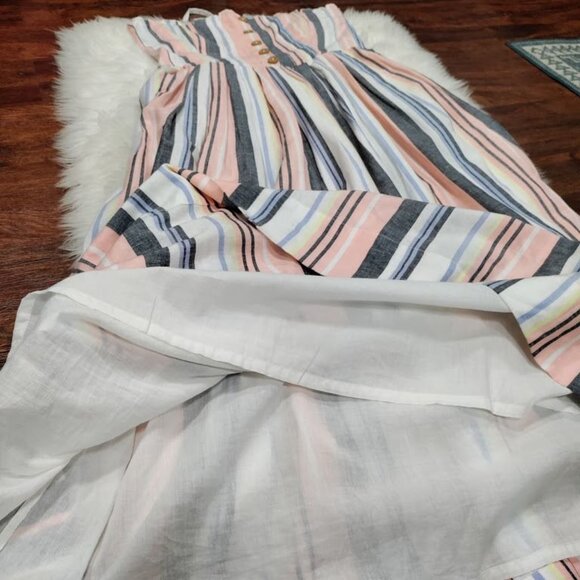 Free People Lilah Multi Striped Pleated Button Front Midi Dress Women's Small - Picture 6 of 12